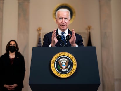 Joe Biden y Kamala Harris, durante su comparecencia tras conocer el veredicto por la muerte de Floyd este martes.