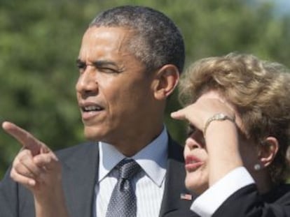 Obama e Rousseff durante visita a memorial de Martin Luther King