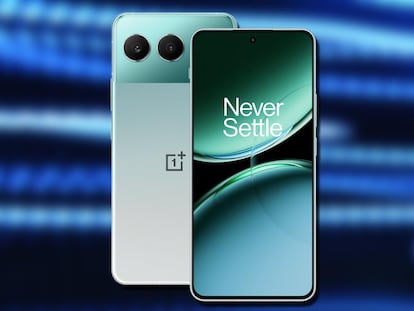 OnePlus Nord 4 de color verde con fondo azul