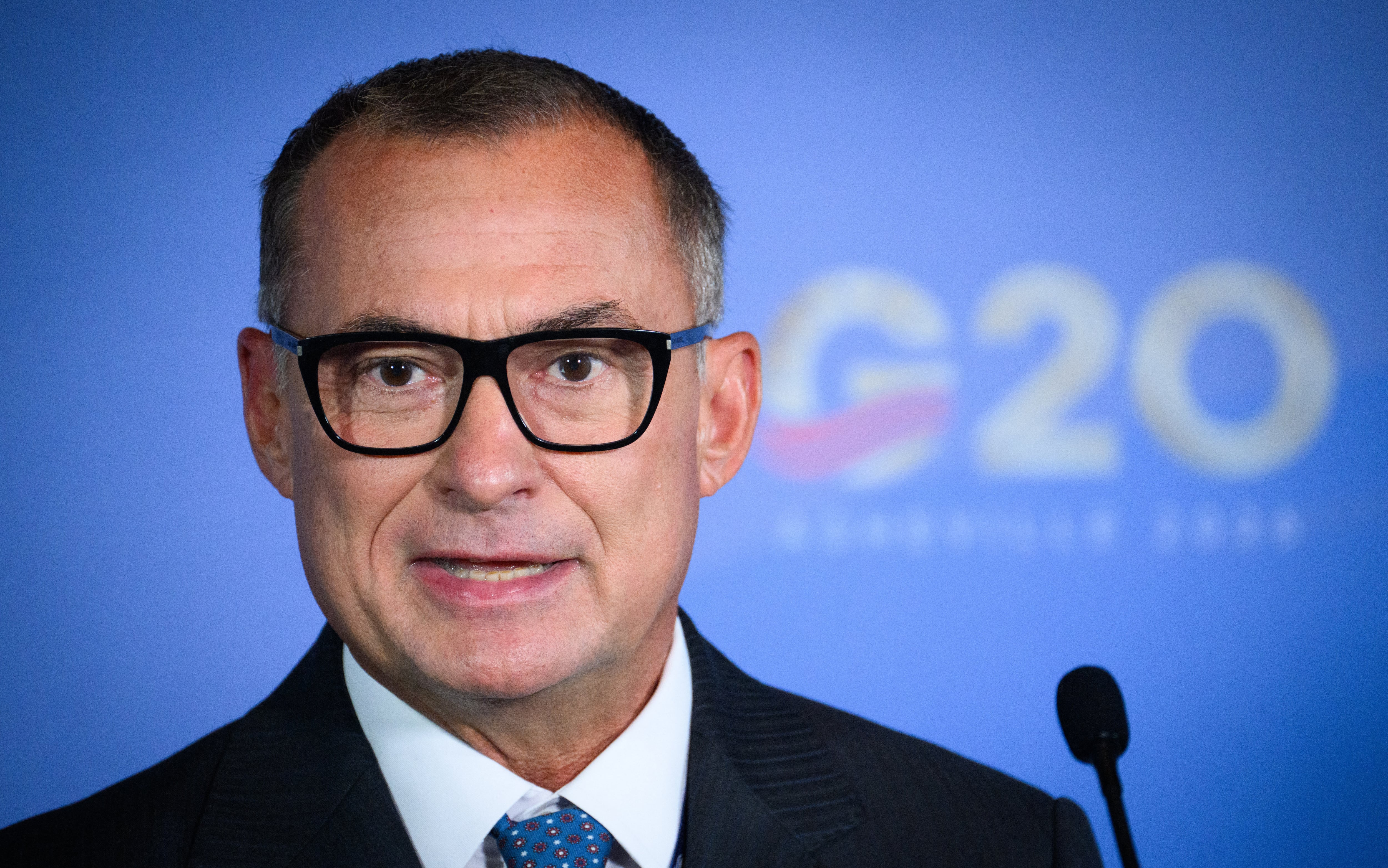 El presidente del Bundesbank, Joachim Nagel, en rueda de prensa hoy durante el encuentro de los ministros de finanzas del G20.