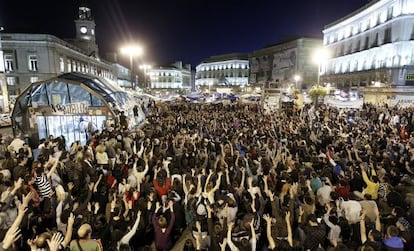 Protestors from the 15-M movement occupy Madrid’s Puerta del Sol in 2011.