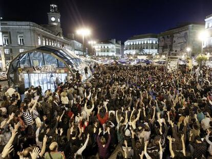 Protestors from the 15-M movement occupy Madrid’s Puerta del Sol in 2011.