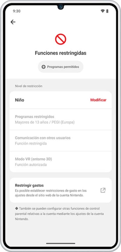 Funciones Nintendo Switch restringidas por el control parental
