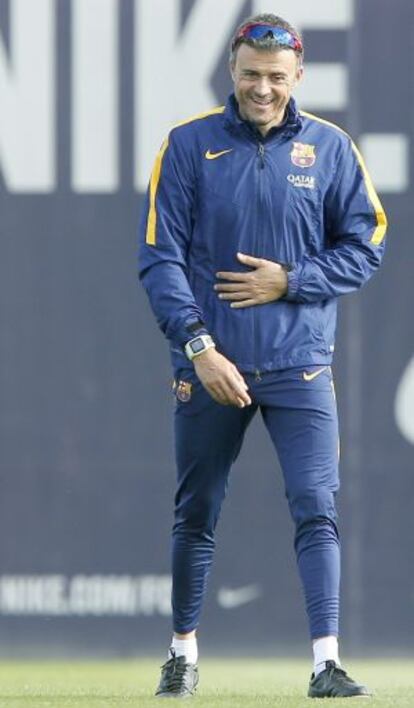 Luis Enrique durante el entrenamiento de hoy.