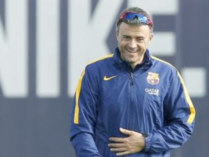 Luis Enrique durante el entrenamiento de hoy.