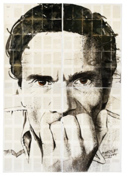 Retrato de Pasolini de gran formato en acuarela de Rinaldo Hopf, incluido en la exposición del museo sobre el escritor y director de cine italiano.