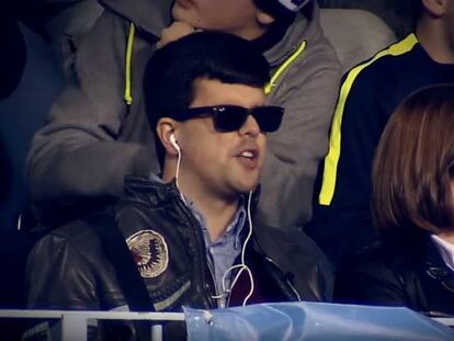 Juan Antonio Zamora, de 25 años, sentado en la grada del estadio de La Rosaleda (Málaga) el pasado sábado.