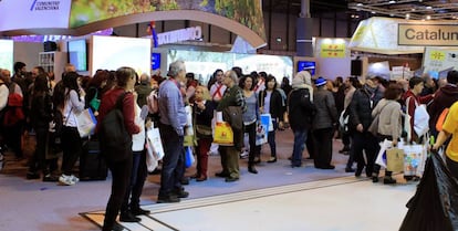 Cientos de personas visitan hoy la Feria Internacional de Turismo de Madrid (Fitur).