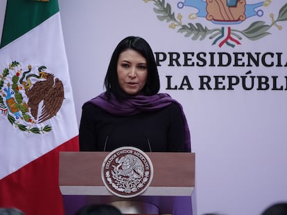 Victoria Rodríguez Ceja, durante la ceremonia con motivo del Día Internacional de la Mujer en Palacio Nacional.