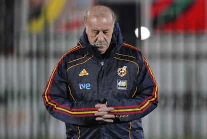 Vicente del Bosque, anoche en Potchefstroom durante la sesión preparatoria de la selección española.