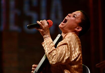 Blanca Haddad, durante su actuación en el festival Barcelona Poesia.