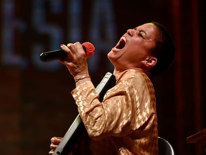 Blanca Haddad, durante su actuación en el festival Barcelona Poesia.