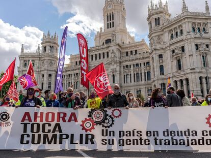 Manifestación para celebrar el Primero de Mayo, en 2021, en Madrid.