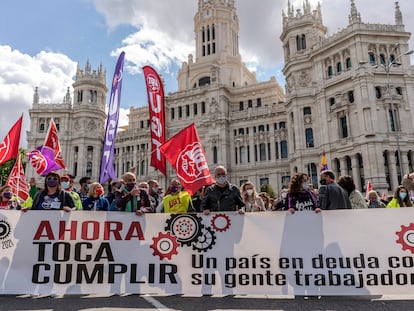 Manifestación por el Día Internacional del Trabajo en Madrid en 2021.