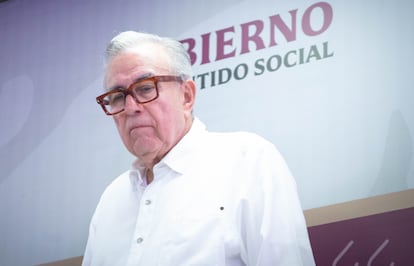 Rubén Rocha Moya gobernador de Sinaloa durante una conferencia de prensa, el 2 de septiembre 2024.