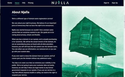 P&aacute;gina web de Njalla.