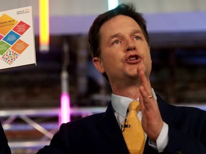 El líder del Partido Liberal Demócrata británico, Nick Clegg, este miércoles en Londres.
