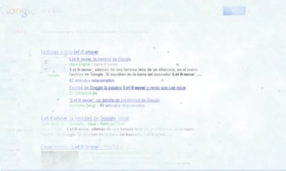 Efectos de la 'nevada' que provoca escribir "let it snow" en Google.