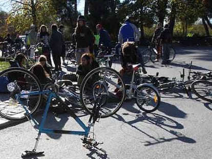 Punto de encuentro de una marcha ciclista en Madrid para pedir más carriles de bicicleta.