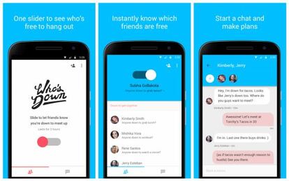 Pantallas de la aplicación Who's Down, de Google.