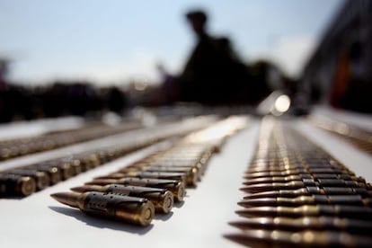 A photograph taken on August 19 showing military equipment seized after an army operation against the FARC in Cauca.