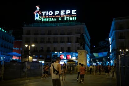 El famoso cartel del Tío Pepe en la Puerta del Sol de Madrid.
