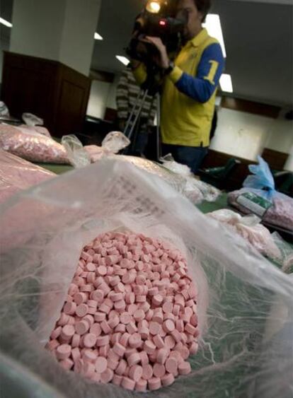 Pastillas de <i>éxtasis</i> decomisadas por la Guardia Civil.