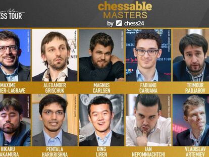 Los doce participantes en el torneo rápido por internet Chessable Masters