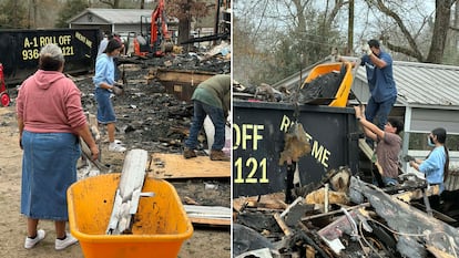 Incendio en la casa de la familia Gutiérrez-Pulido, en Nacogdoches, Texas, en enero de 2026.