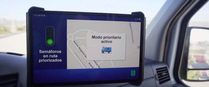 Monitor de seguimiento de los trabajos en el circuito de Telefónica y Dekra en Málaga.  