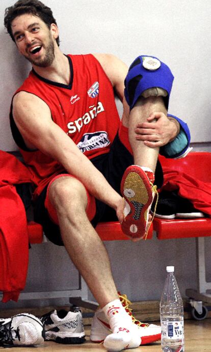 Gasol, esta mañana durante el entrenamiento