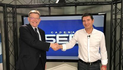 Los dos candidatos a la dirección del PSPV-PSOE antes del debate.