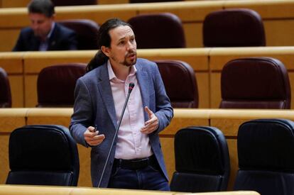 Pablo Iglesias durante la primera sesión de control al Ejecutivo el pasado martes en el Senado.