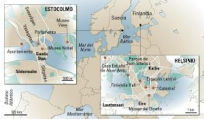 Mapas de Helsinki y Estocolmo.