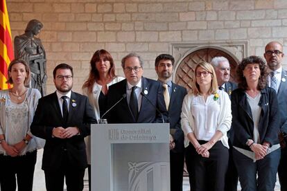 El presidente de la Generalitat, Quim Torra, durante la declaración institucional este viernes en Barcelona.