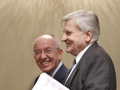 Ordóñez y Trichet, tras el encuentro de ayer en Madrid.