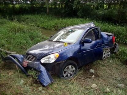 The wreckage of Carromero&#039;s car after the accident that killed two dissidents.