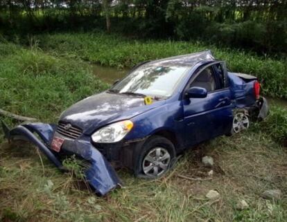 The wreckage of Carromero&#039;s car after the accident that killed two dissidents.