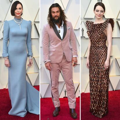 Charlize Theron, Jason Momoa y Emma Stone, en la alfombra roja de los Oscar.