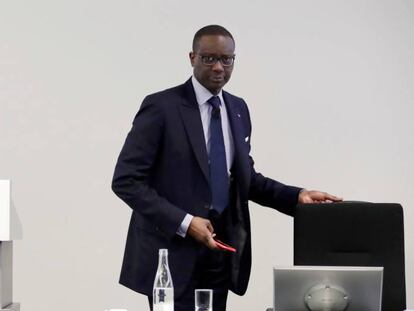 Tidjane Thiam, en la presentación de resultados de Credit Suisse en 2018. 