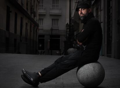 El músico Jorge Perez, Patax, en la Gran Vía de Madrid el 22 de junio.