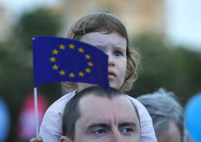 Manifestación proeuropea en Bucarest.