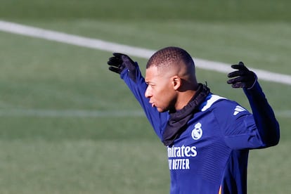 Kylian Mbapp, en el entrenamiento de este sbado previo al partido contra el Sevilla.