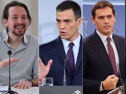 Desde la izquierda, Pablo Iglesias, Pedro Sánchez, Albert Rivera y Pablo Casado.