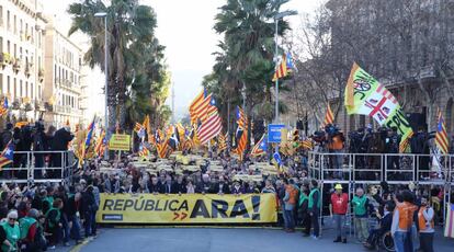 Capçalera de la manifestació de l'ANC aquest diumenge a Barcelona.