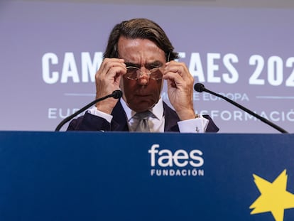 José María Aznar, durante la inauguración del Campus FAES este martes en Madrid.
