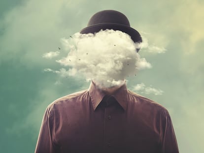 surreal man head in the cloud