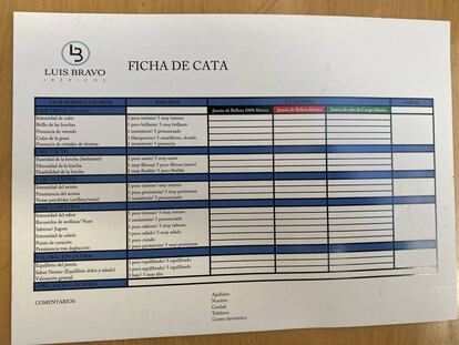 Ficha de cata que Luis Bravo adjunta a sus tarritos. CAPEL