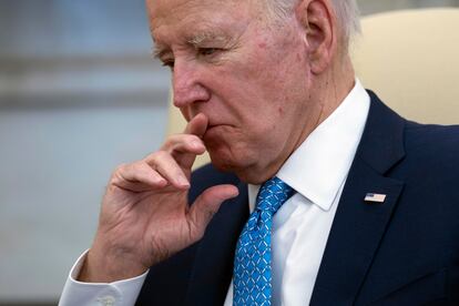 El presidente estadounidense, Joe Biden, durante una reunión en la Casa Blanca con la primera ministra italiana, el sábado.