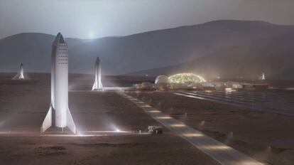 Así imagina SpaceX que será la colonización de Marte con sus naves interplanetarias.